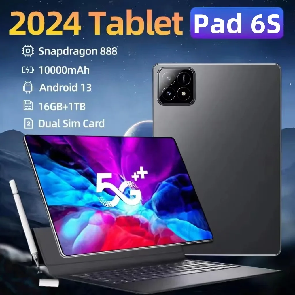 

2024 Original Global Version HD 4K Pad 6S Pro Snapdragon 888 Tablet 11inch Android 13 16GB+1T 10000mAh 5G Dual SIM WiFi GPS Tab