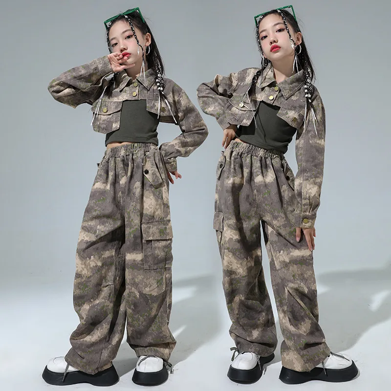 

Girls Group Hip-Hop Dance Outfit Fashions Camouflage Street Performances Costumes for Children 12 13 14 Years Kids Clothes Set