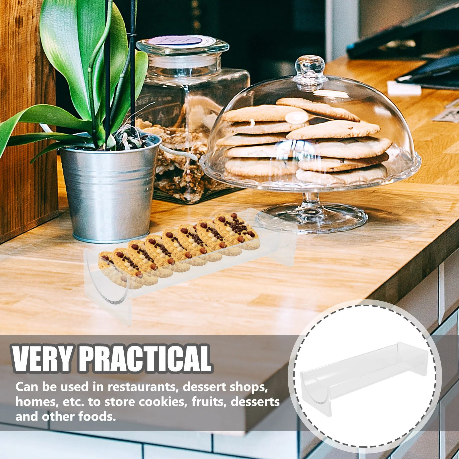 

Acrylic Biscuit Stand Rectangular Transparent Food Display Holder Countertop Cookie Storage Tray Party Dessert Serving Tabletop