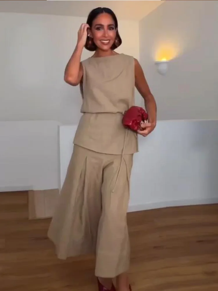 Rückenfreies Spitzen-Top mit Hose für Damen, sexy O-Ausschnitt, ärmellos, hochtaillierte Hose mit weitem Bein, schicke Damen-Partykleidung, neue Outfits – Detail 7