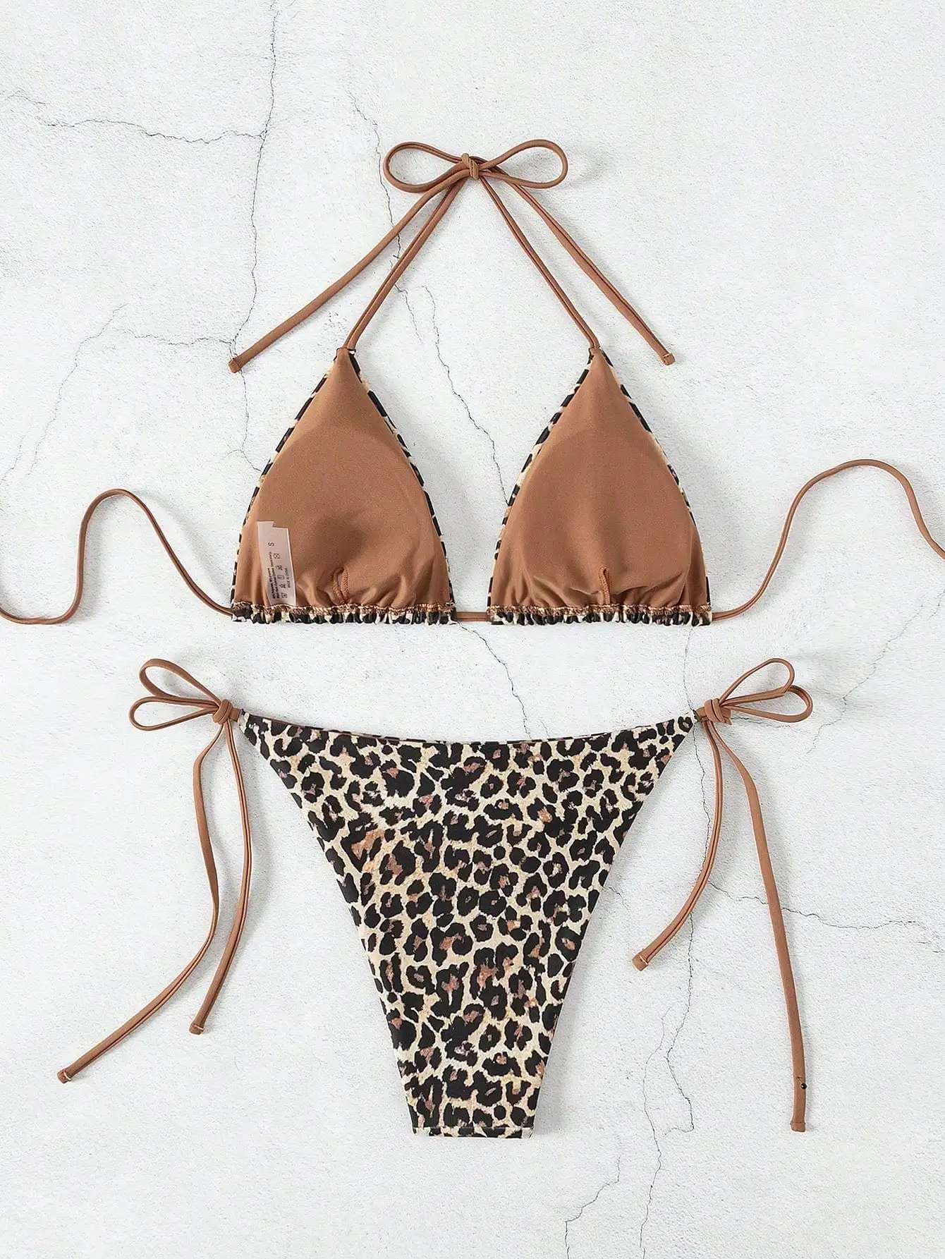 Women Leopard Print Triangle Bikini Set Halter Tie Side Two Piece Swimsuit Summer Beach Swimwear