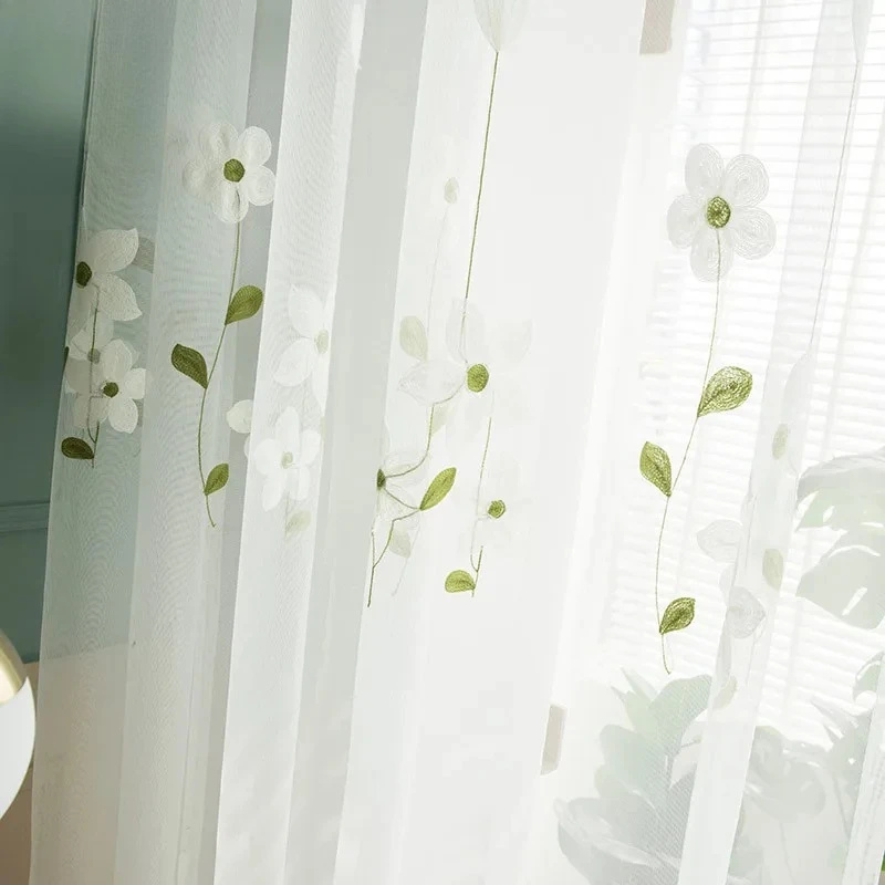 1PC Korean Embroidered Tulle Curtains for Living Room Bedroom Bay Window Balcony Decoration Tulle Curtain Finished Product Gauze