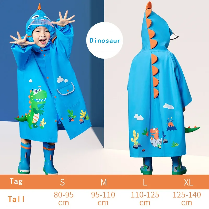 

School Girls Boys Rain Coat Cartoon Shower Stormbreak Polyester Kids Poncho Big BrimHooded Children Raincoat Reflector 2-8 Years