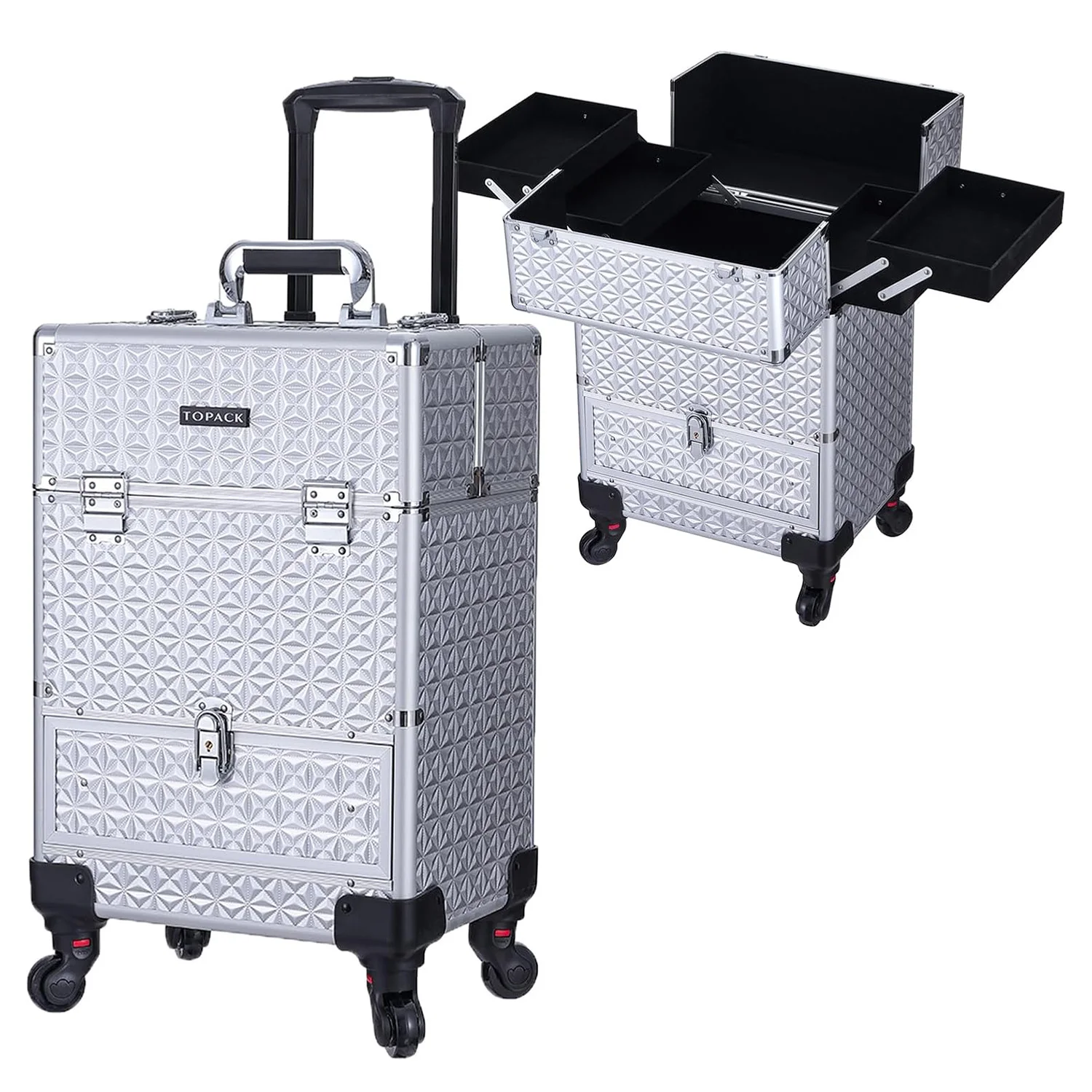 

Rolling Makeup Trolley Case with Key Wheels Salon Barber Case Traveling Makeup Suitcase Organizer on Wheels for Nail Hairstylist