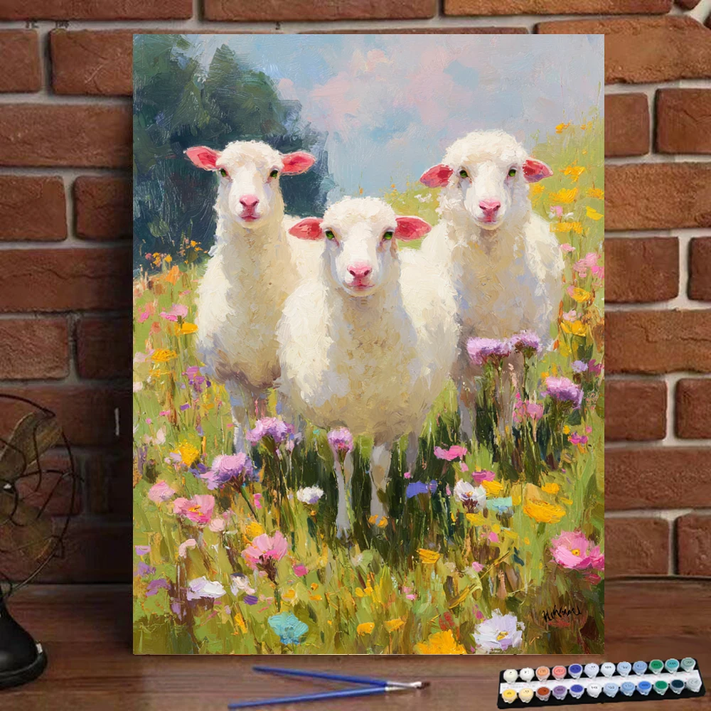 

Картина по номерам, три ягнят, цифровая картина, ручная работа, подарок для взрослых и детей, украшение на стену D