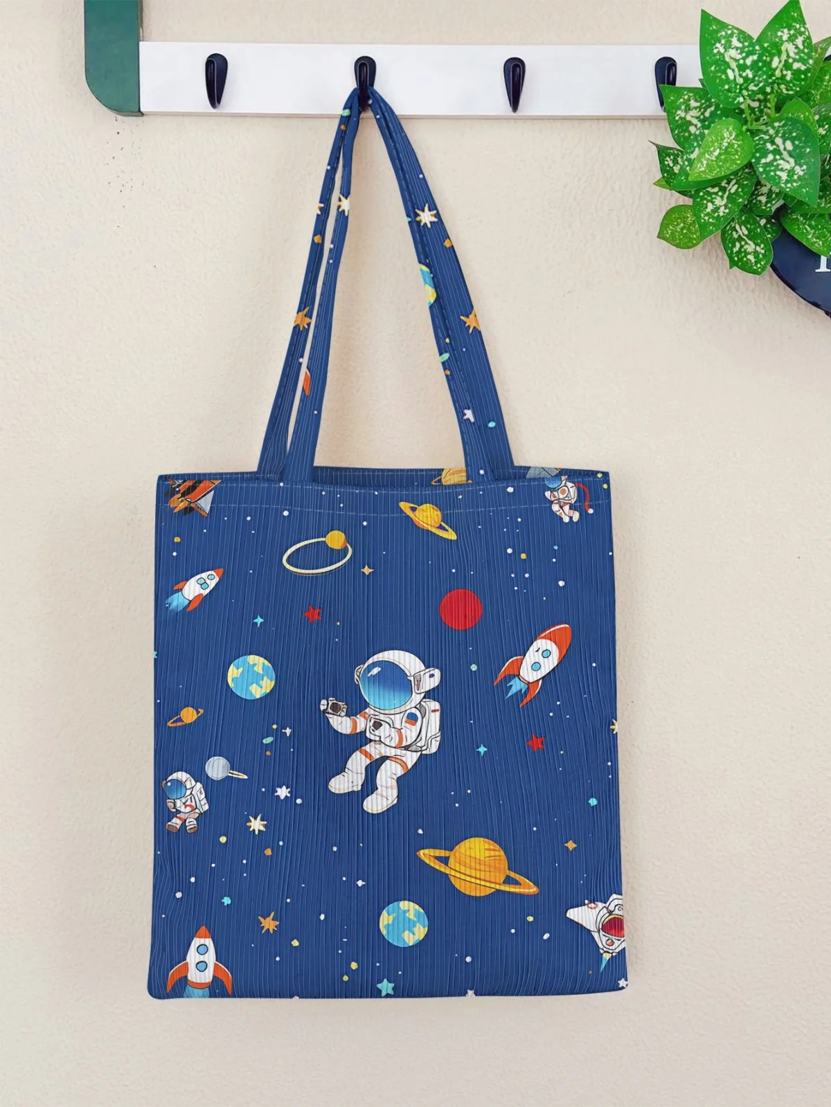 Bolso tote con estampado de aventuras espaciales de Corduroy, adecuado para el desplazamiento diario y las compras, práctico para transportar todo lo necesario