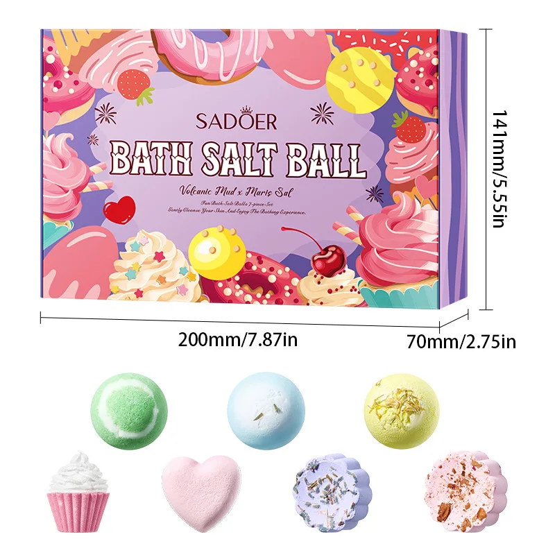 Bath Bomb Lasting Fragrance Aromatherapy Floral Exfoliation Moisturizing Bath Gel Hydrotherapy Salt Bath Ball Seven Piece Set view 5