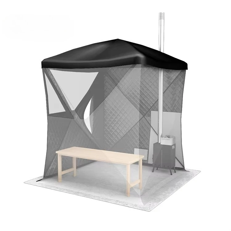 Tienda de sauna portátil al aire libre, Zelt de fácil instalación de los años 60 para sauna Oxford impermeable de 3 capas para 3 personas