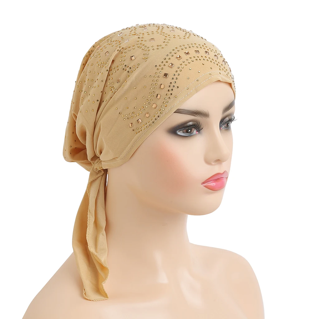 H088 fashion turban hijab with many stones muslim hijab scarf islamic headscarf hat amira pull on headwrap