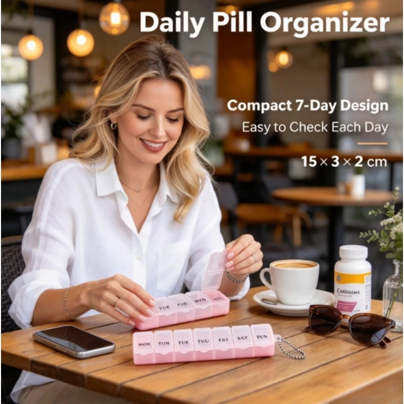 7 Day Pill Box Weekly Pill Organizer Transparent Long Case Portable Mini Medicine Container Daily Pill Divider Pocket Size