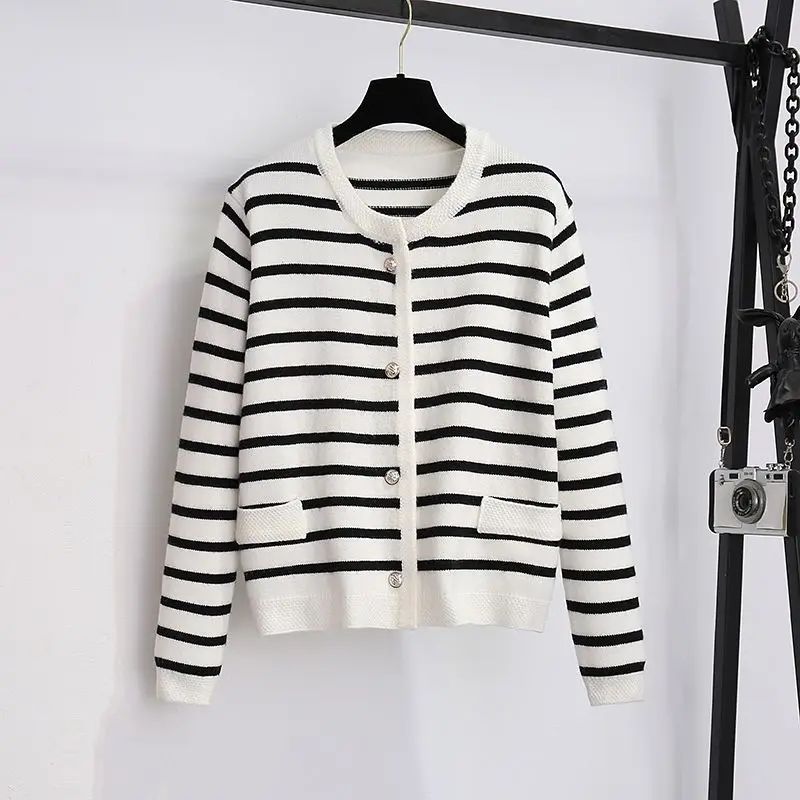 Fashion Outfits For Women's Spring Autumn 2023 New Elegant Striped Cardigan Knitted Top High Waist Half Skirt Two Piece Set