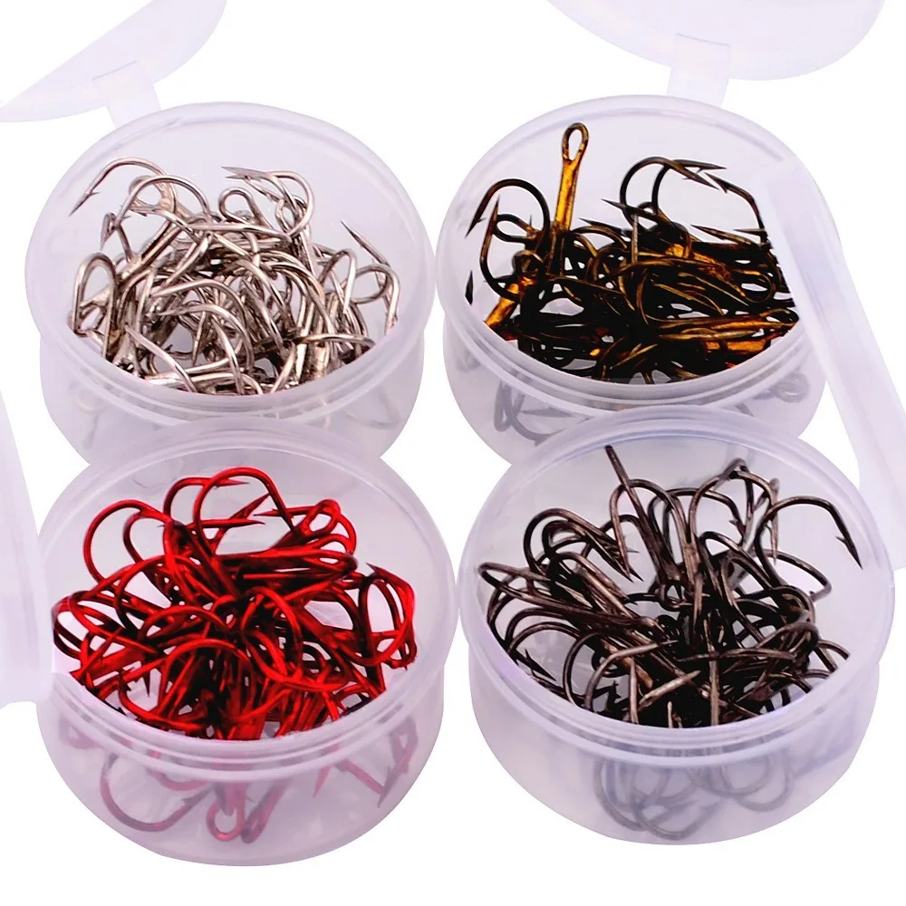 20pc/Box Fishing Hook 4 Color Black/Brown/White/Red 2/4/6/8/10# Fishhook High Carbon Steel Treble Hooks Fishing Tackle