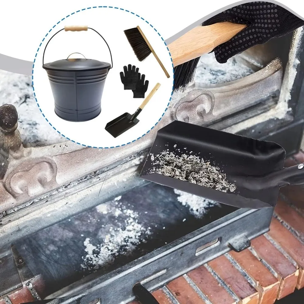 

Ash Removal Fireplace Ash Bucket Large Capacity Rust Resistant Ash Shovel Brush Bucket Set with Lid Heavy Duty