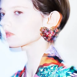 Colorful Crystal Heart Ear Clip Earrings Wedding for Women Gift 2024 Elegant Bling Rhinestone Clip Earrings No Piercing Jewelry