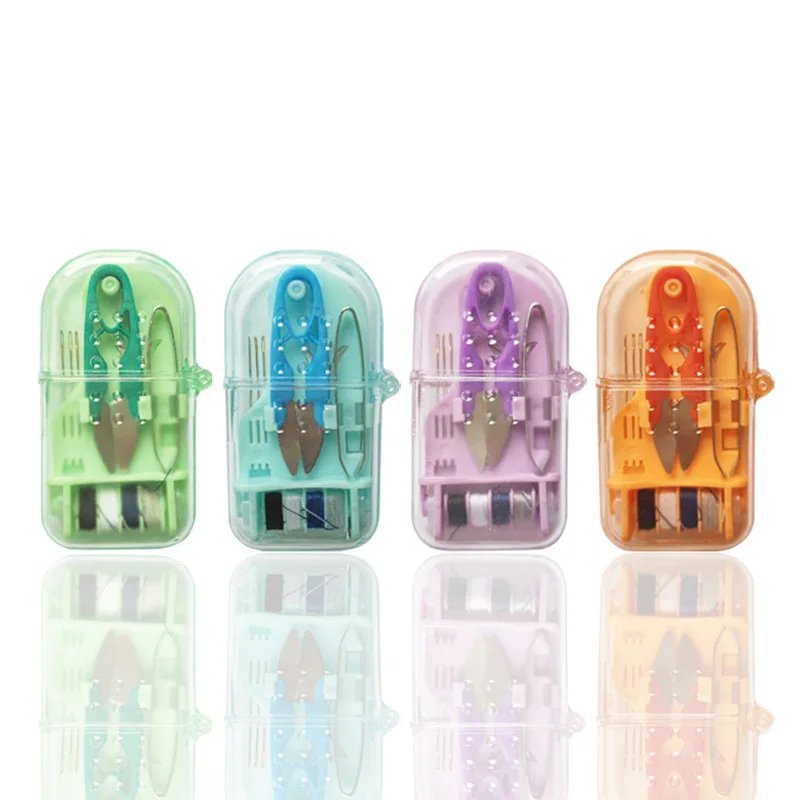 Exquisite and Portable Mini Travel Macaron Color Plastic Household Sewing Box Kit Needle Thread Scissors Sewing Tool