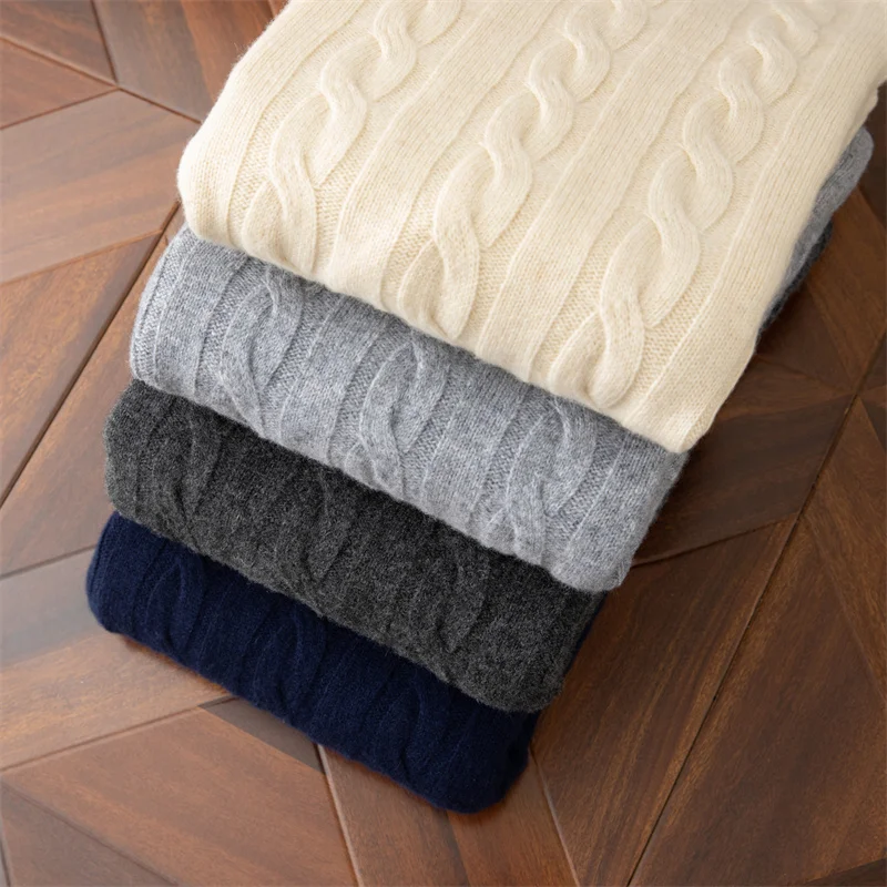 Autumn and Winter New Wool Sweater Men's Round Collar Pure Color Pullover Jacquard Thick Sweater Loose Cashmere Sweater