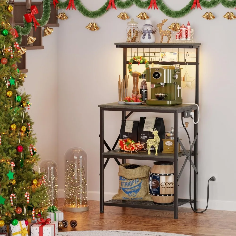 with Power Outlet and LED Light, Small Coffee Bar Station