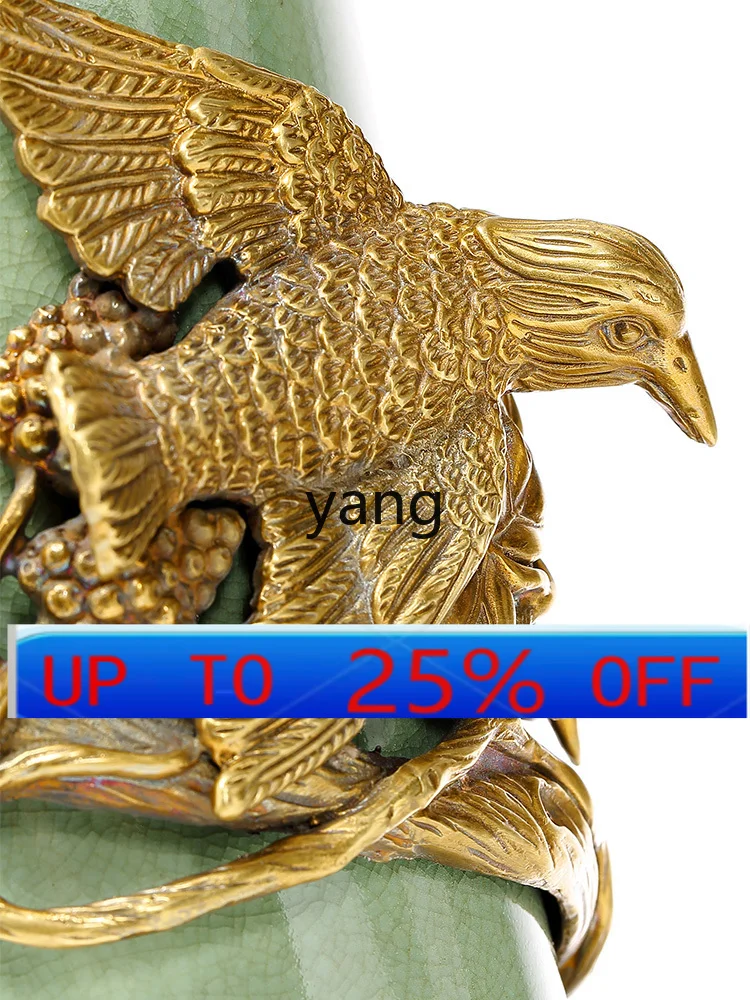 

CX Luxury Vase Ceramic Inlaid Copper Decoration Creative Vintage Ornament Flower Holder