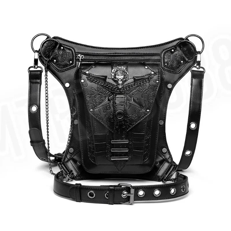 Steampunk Men's and Women's Shoulder Crossbody Bag Skull Chain Leg Bags Outdoor Motorcycle Waist Bag for Men