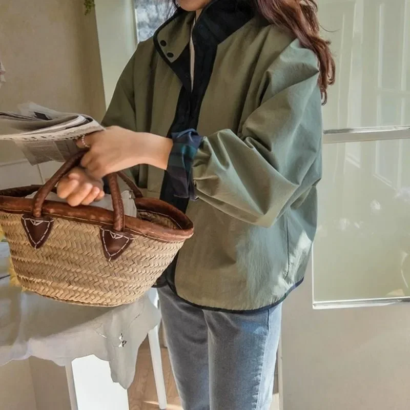 Golf Women Short Jacket Black Tops Cardigan Reversible  Coat Windbreaker College Style Casual Outerwear Chic Clothing Loose Fit