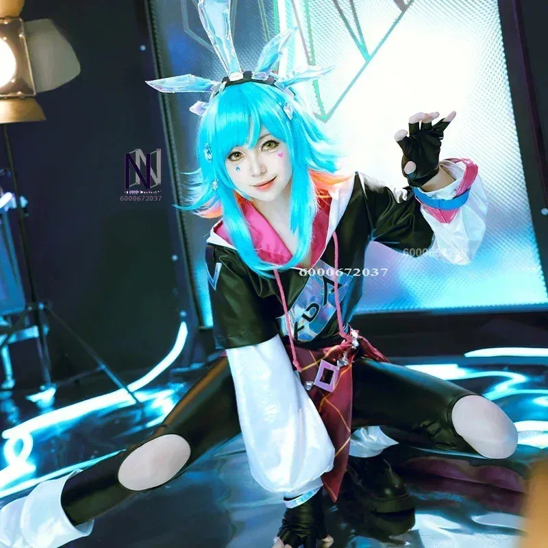 Jogo liga das lendas/lol neeko kda cosplay traje feminino super fã traje festa de halloween conjunto completo com caudas o camaleão