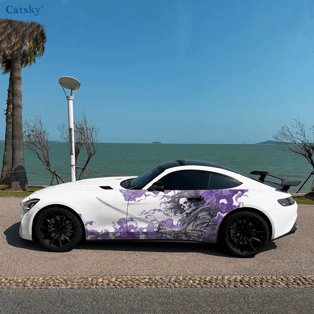 

Волосатый скелет, фиолетовая автомобильная виниловая наклейка, самоклеящаяся наклейка из ПВХ, подходит для грузовиков, внедорожников, украшения, автоаксессуары, подарок