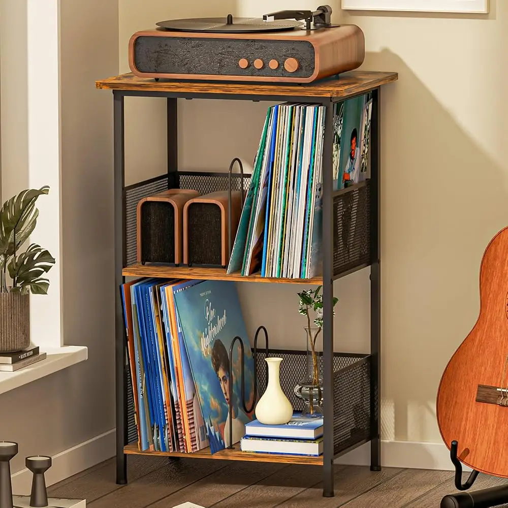 

Record Player Stand Up To 200 Albums, Vinyl Storage Table With Extended Wooden Desktop, Record Player Holder For Albums, Vinyl