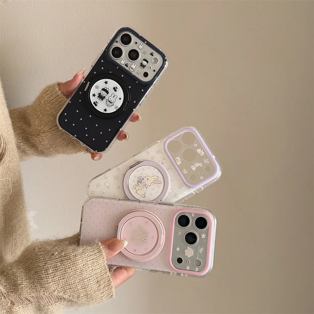 

Cute Cherry Miffy Rabbit with 360 ° Rotate Stand Phone Case for iPhone 16 15 17 Pro Max 17 16 Pro Fundas Cartoon Shockproof Case