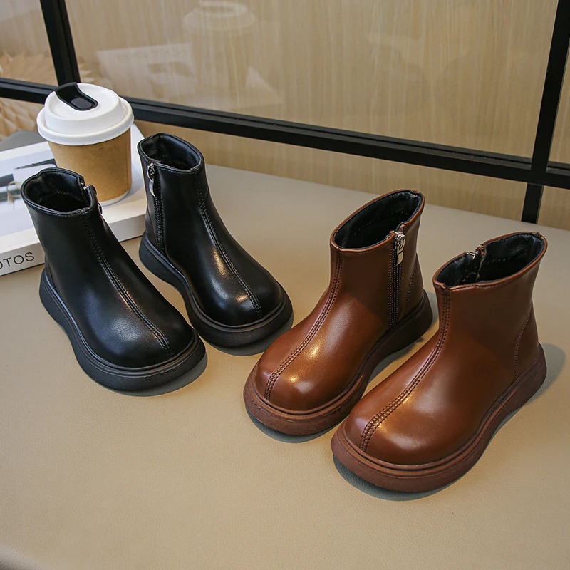 

Fashionable and Comfortable Zipper Elegant Women's Baby Boots Winter New Round Toe Casual Flat Bottom Children's Boots