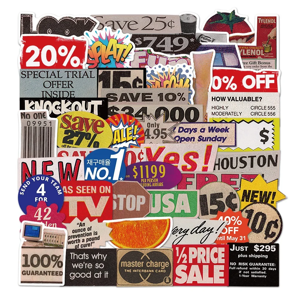 

50Pcs Pop Art Style Vintage For Gift DIY Skateboard Luggage Refrigerator Notebook Motorcycle Waterproof Stickers