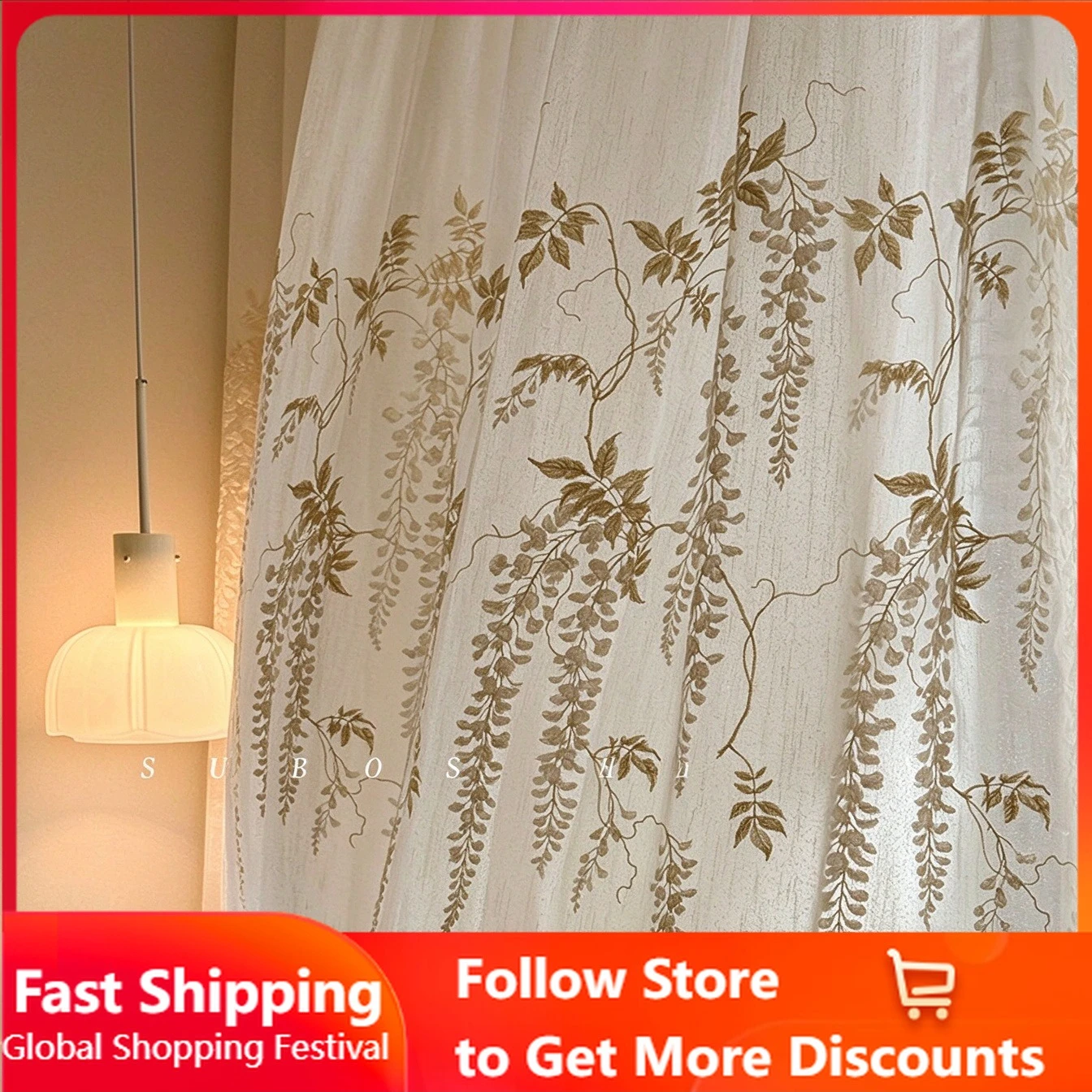 French Romantic Atmosphere Gauze Customized Curtain High-end Wisteria Flower Embroidery Mid-century Style Curtains for Bedroom
