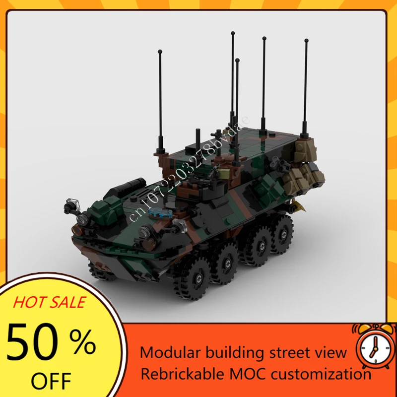 780PCS MOC WW2 Military Weapon Series LAV C2 COMMAND Destroyer Armored Car Model Building Blocks Bricks DIY Assembly Toys Gift