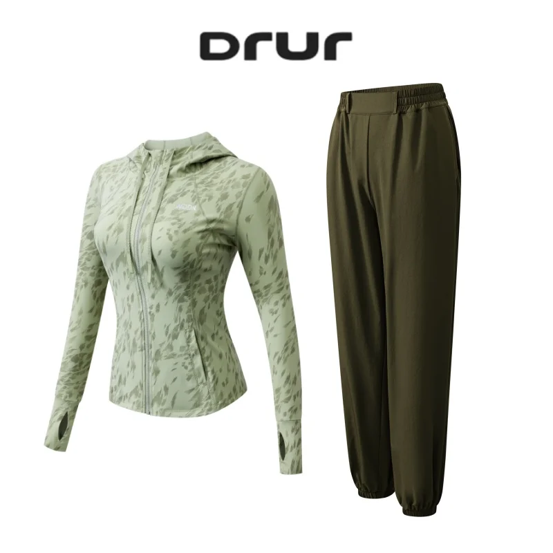 

DRUR Women’s Gym Set and 2 Piece Women Running Oufits With Sports Hoodie and Sweatpants Suit Spring Autumn Activewear Tracksuit
