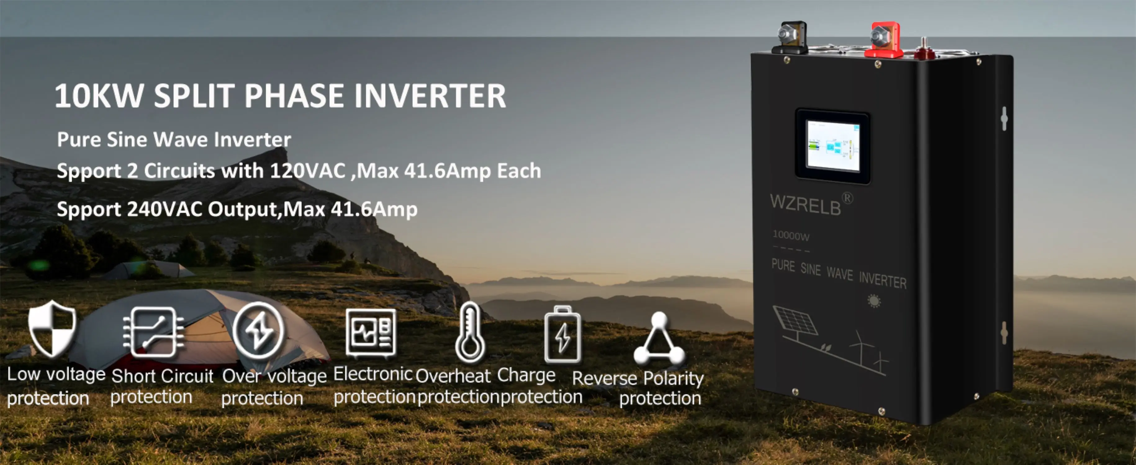 10000W Remote Control Split-phase Pure Sine Wave Solar Power Inverter 24V/36/48V/96V/110V DC to 110/220V,120/240V AC Converter