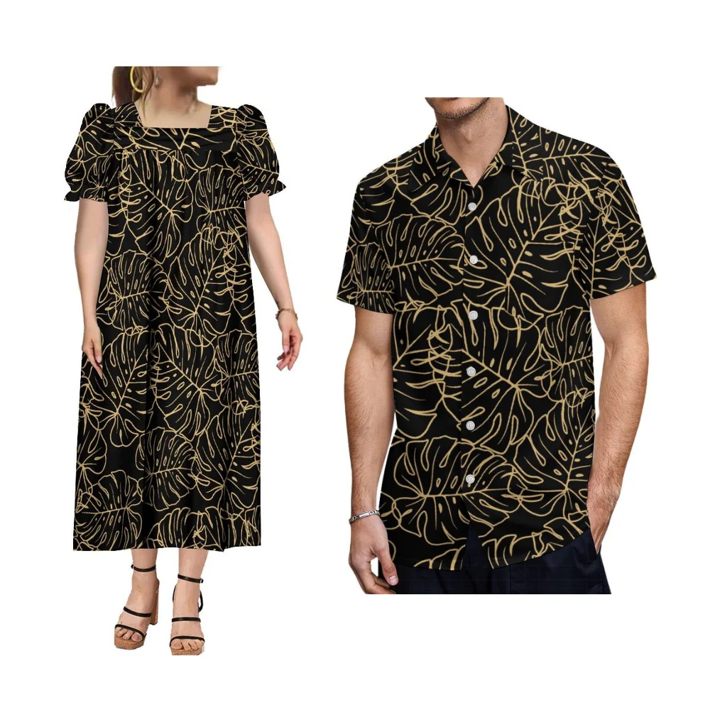 ชุดเดรสยาวทรงหลวมคอเหลี่ยม Mumu สำหรับผู้หญิง ชุดเดรสสไตล์ไมโครนีเซียนสุดหรู ชุดปาร์ตี้ชายหาดสไตล์ซามัว ฮาวาย เสื้อเชิ้ตผู้ชาย ชุดคู่รัก Mumu
