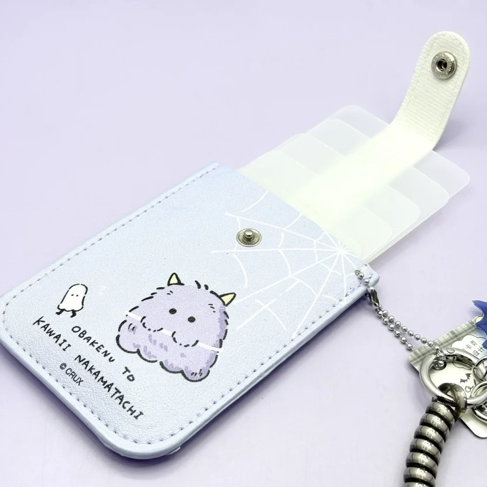 Funda para Tarjetas con Diseño de Gato de Dibujos Animados, Portátil, con Cierre a Presión, Personalizada, Multicapa, con Cordón Retráctil, Regalos de Oficina