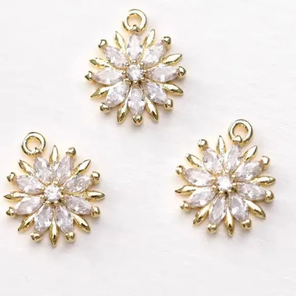 

2 шт. 14x12 мм медное покрытие из настоящего золота и слегка инкрустированный цирконом подвеска в виде подсолнуха, аксессуар ручной работы своими руками