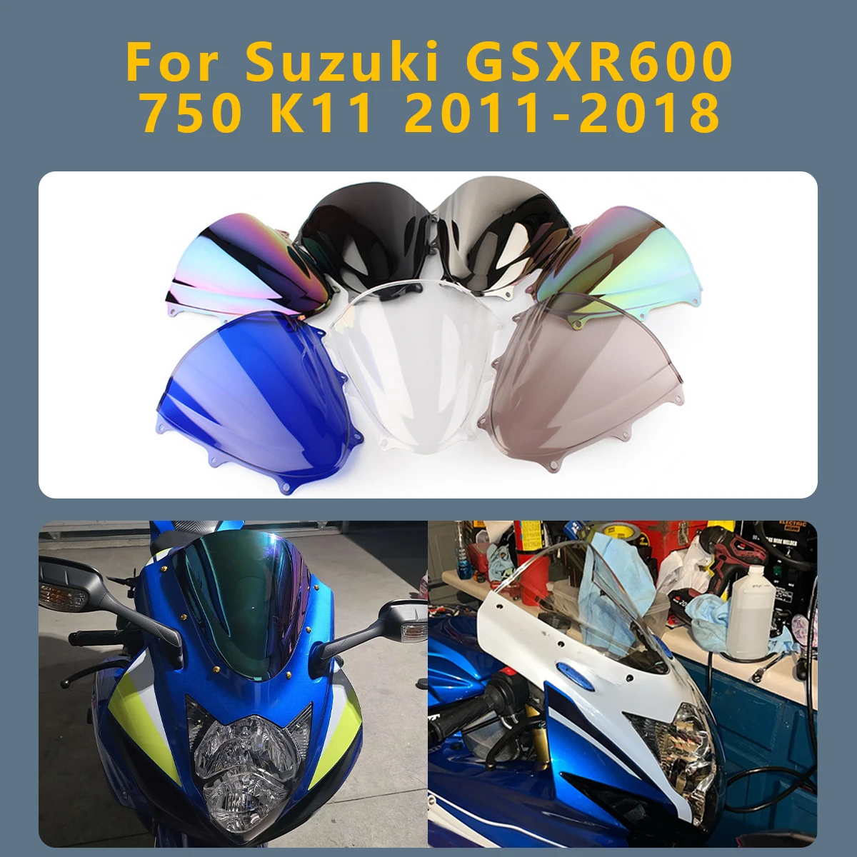 

Motorcycle Windshield Double Bubble WindScreen Deflector Protector WindScreen For Suzuki GSXR 600 750 K11 GSXR-600 2011-2018