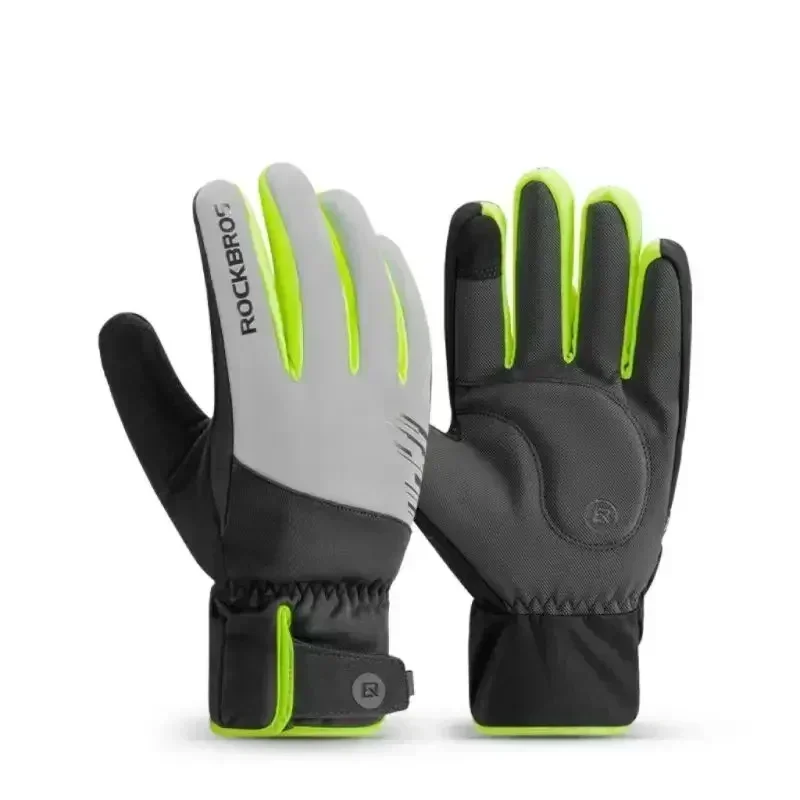 AliExpress NONE ROCKBROS Cycling Gloves Winter Windproof Keep Warm Reflective Gloves Thickened Palm Pad Touch Screen Night Cycling Glove MTB Men