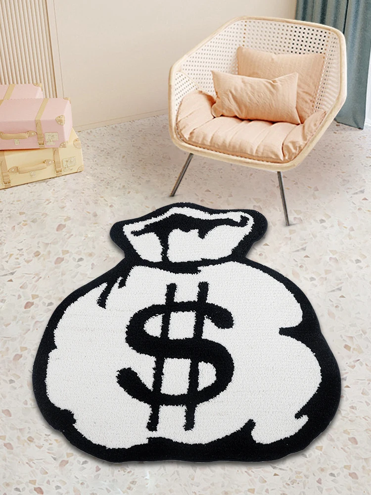 Dollar Sign Money Bag Tufted Rug for Living Room Bedroom Fluffy Bathroom Mat Brown Trendy Money Art Rug Home Decor Floor Mat