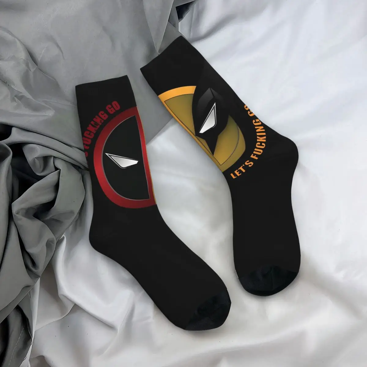 Popular Movies Men\'s Socks Retro Harajuku Deadpool & Wolverine Street Style Novelty Seamless Crew Sock