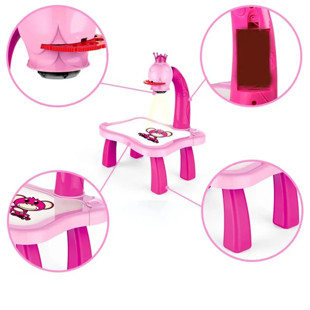 Child Learning Desk With Smart Projector Kids Painting Table Toy With Light Children Educational Tool Drawing Table