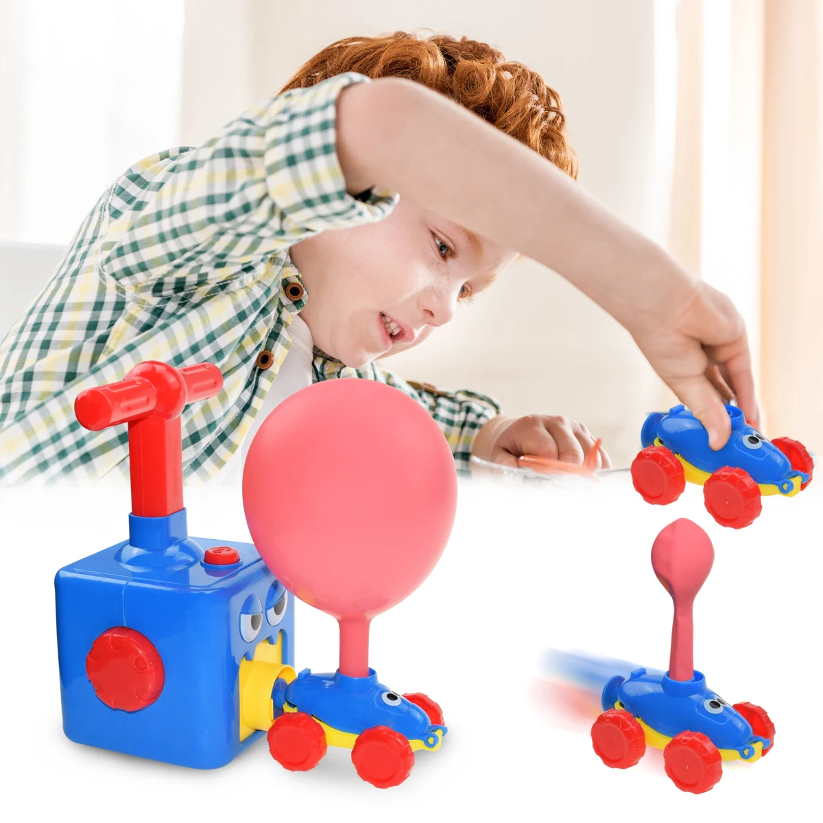 Balloon powered car Children\'s inertial pressure Balloon powered car Educational novelty car toys