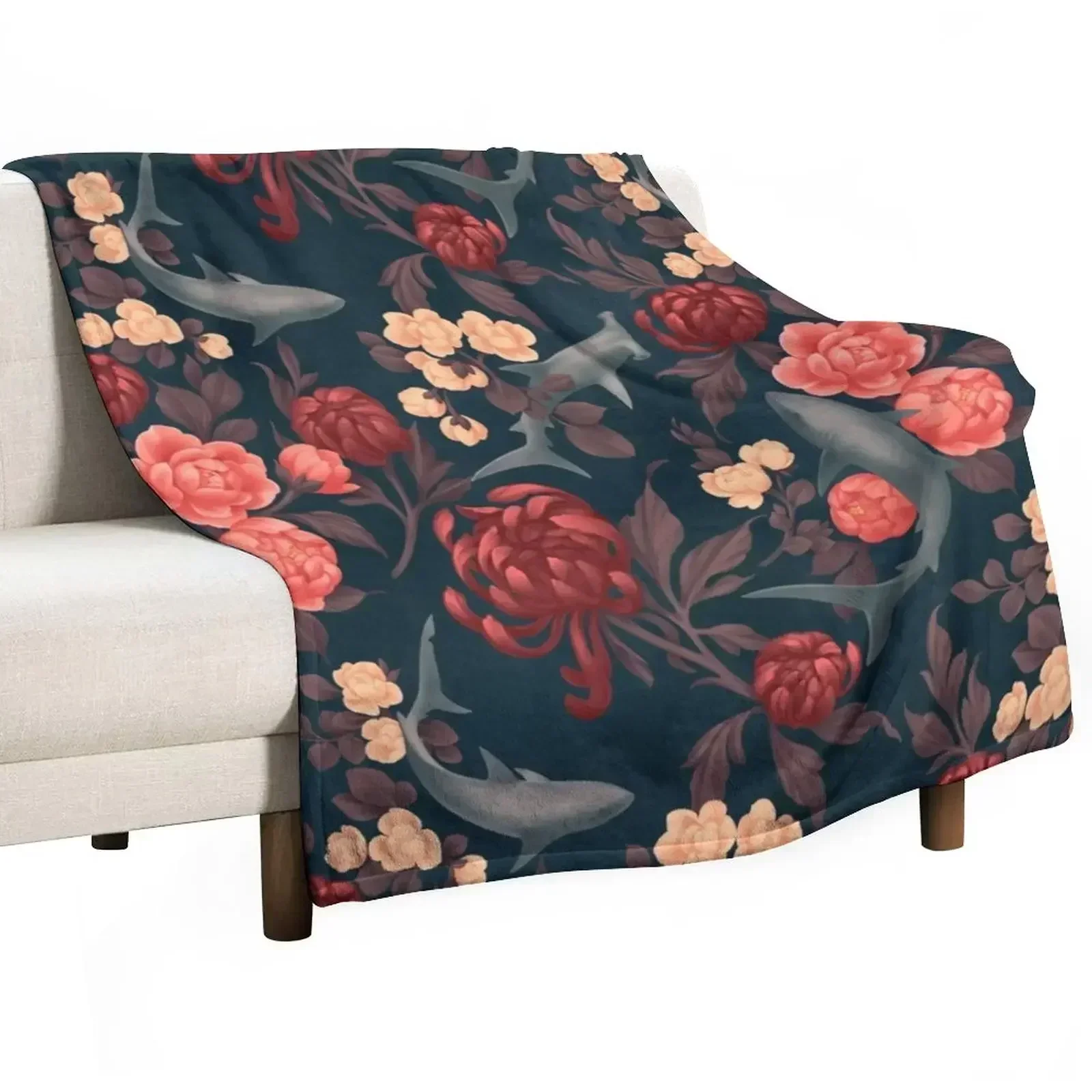 Botanical Shark (Red and Blue) Throw Blanket Summer Thermals For Travel for sofa warm for winter manga Blankets