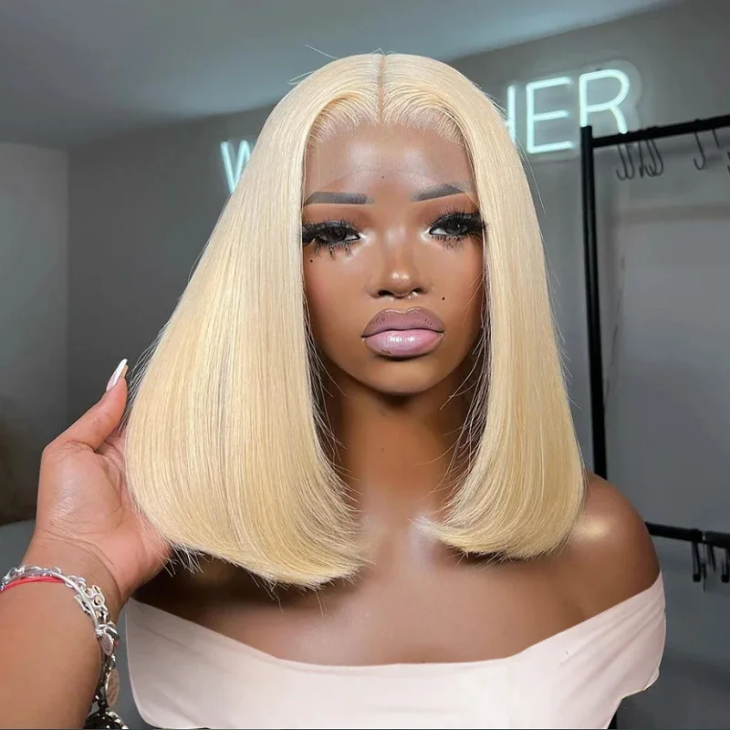 

613 Lace Front Human Hair Wigs 100% Human Hair Straight Hair Bob 13x4 Transparent Lace Frontal Wig Pre Plucked Natural Hair Line
