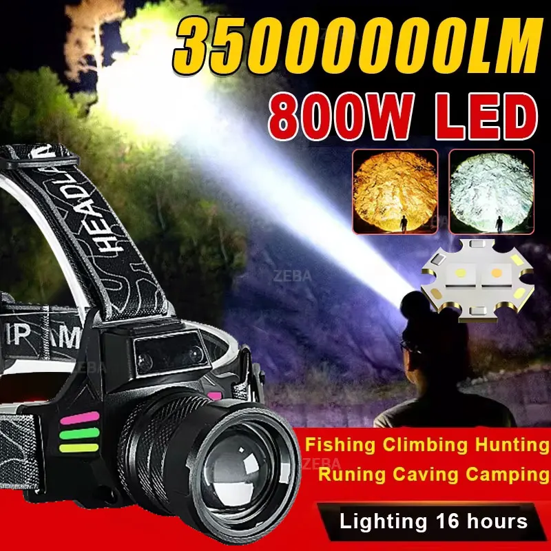 

3500000LM Powerful Headlamp 800W Led Sensor Head Flashlight Long Range High Power Headlight With Yellow Light Fishing Head Torch