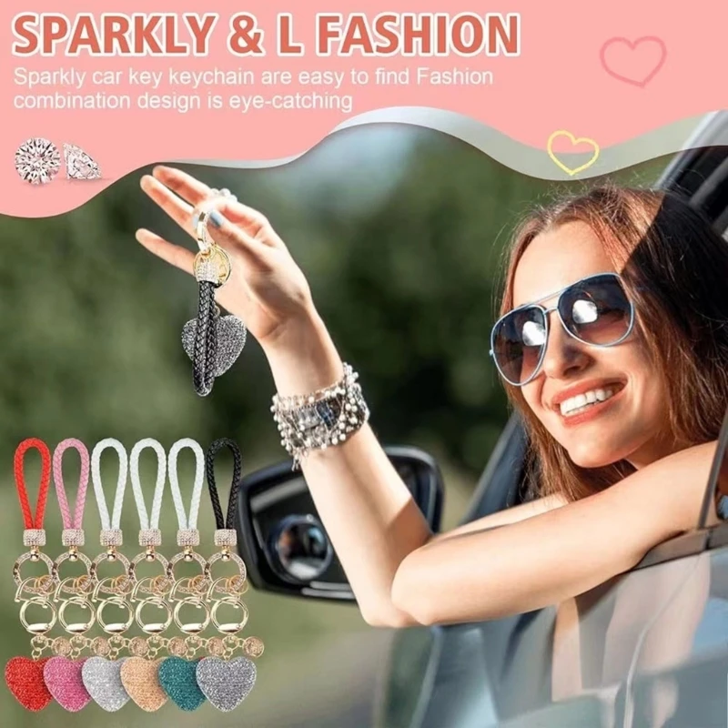 Elegant Diamonds Encrusted Heart Keyring Crystal Keychain for Trendy Women Girl image 3