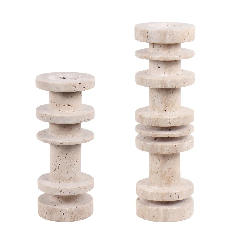 

Simple and creative yellow travertine candlestick ornament, model room dining table decoration