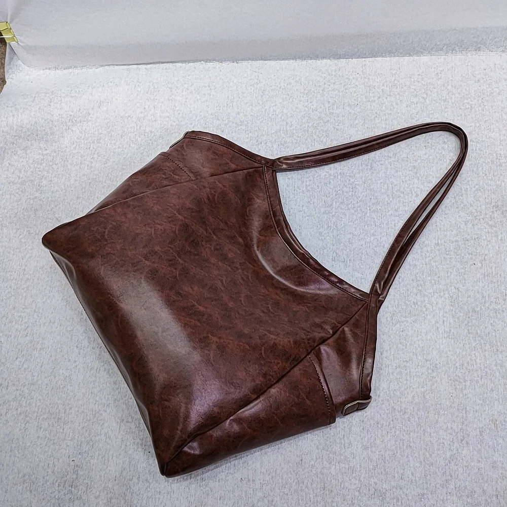 Sac fourre-tout en cuir rétro pour femmes, grande capacité, sac de shopping, épaule décontracté, fourre-tout élégant, bourse marron