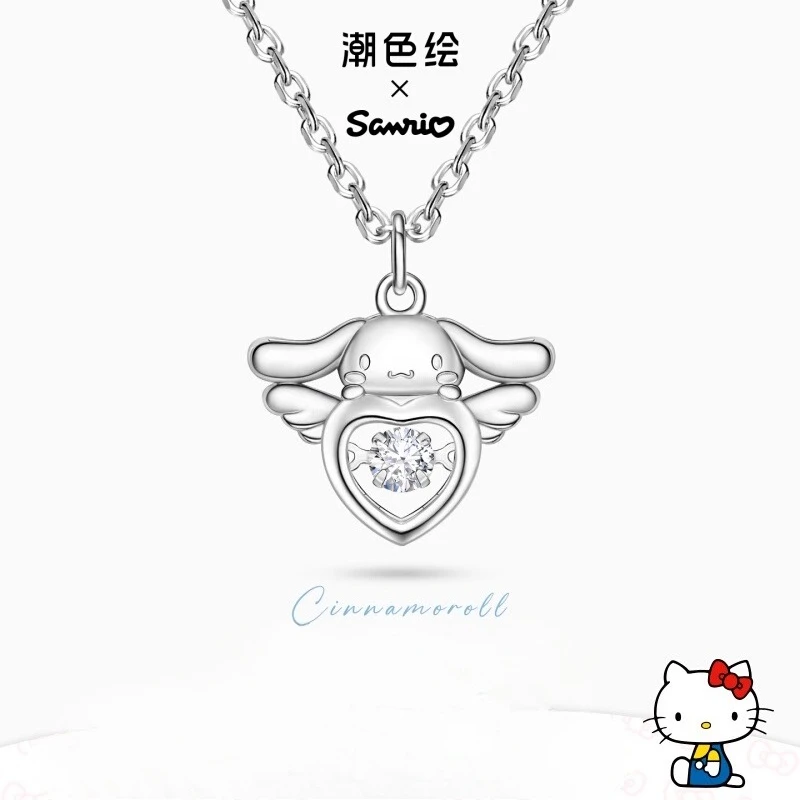 

Original Tide Painted Joint Sanrio Cinnamoroll Pendant Sterling Silver Necklace Girls Anime Accessories